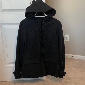 Black wool hooded jacket size large